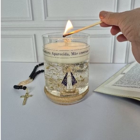 Vela aromática Artesanal Nossa Senhora Aparecida,Presente Religioso Católico,imagem Nossa Senhora Aparecida