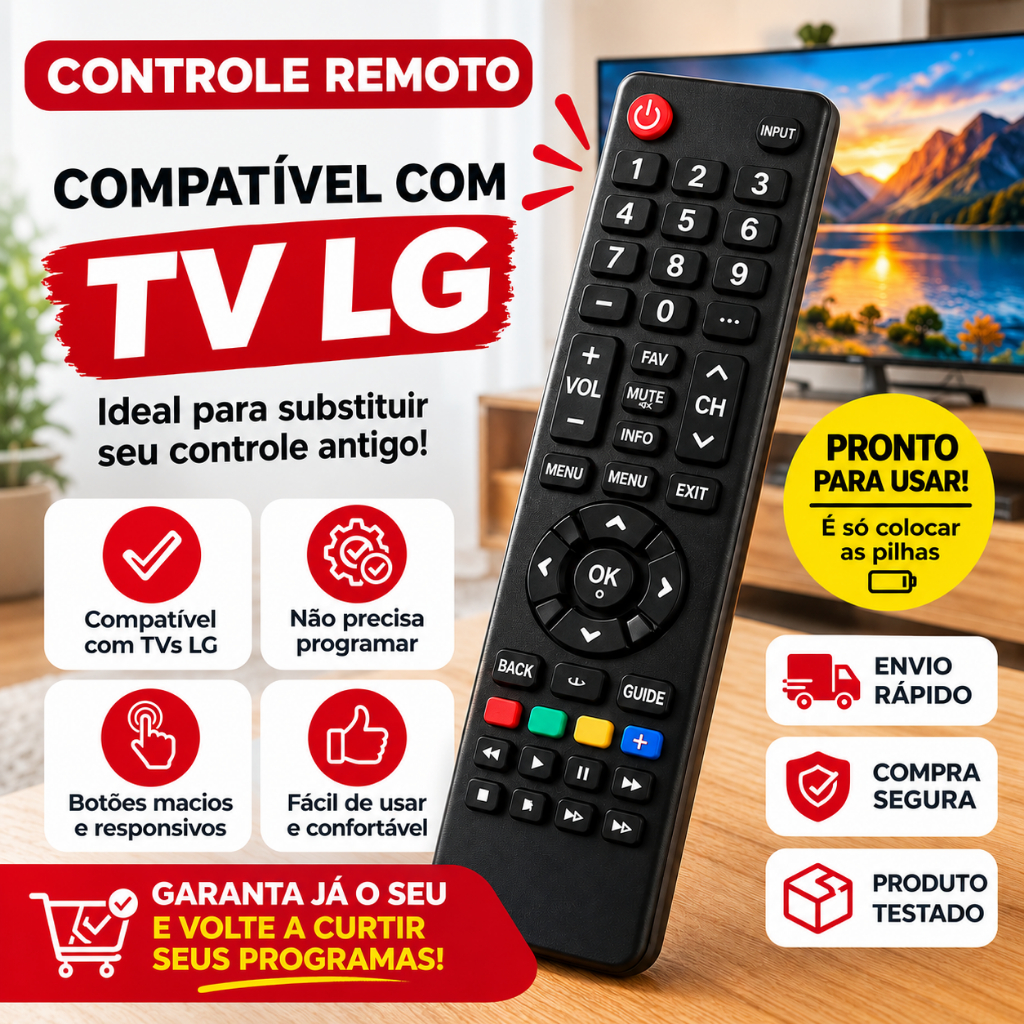 Controle Compatível TV LG Universal para TVs LED, 4K e Antigas | Netflix e Amazon | Pront…