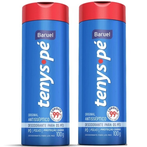 Kit com 2 Talco Tenys-Pé Antisséptico Baruel Pó original 100g