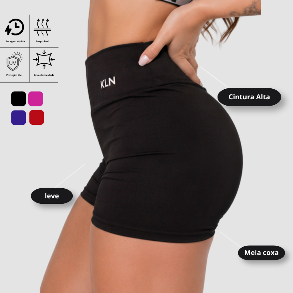 Short Fitness Cintura Alta Sem Transparência Academia Básico Feminino Zero Transparência Treino