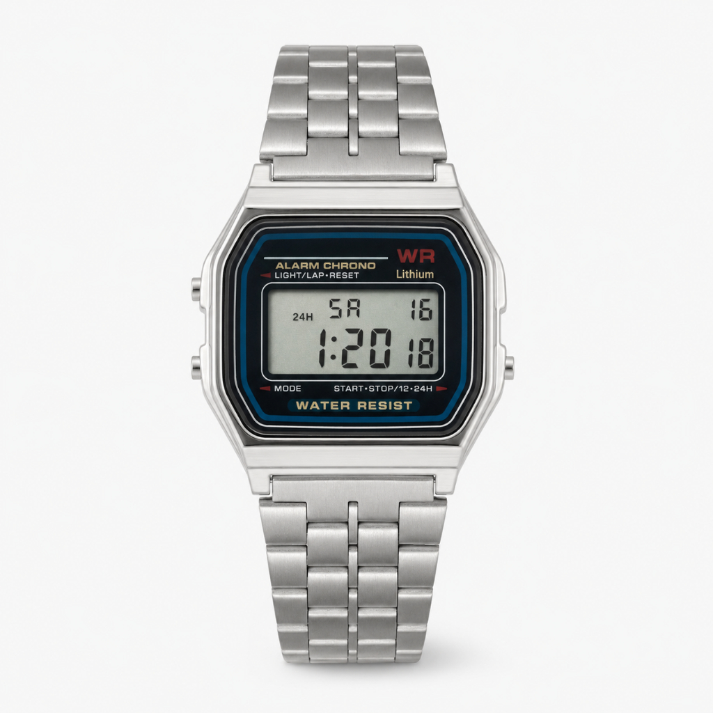 Relógio Digital Feminino Vintage Masculino Retrô Unissex Pulseira Metálica Prata Dourado Preto