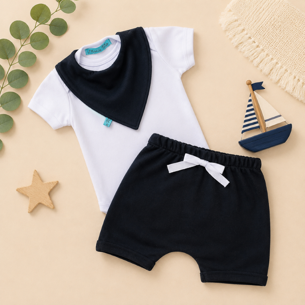 Conjunto Roupa Moda Bebê Menino Roupinha Body e Bermuda Modinha infantil Luxo Conjuntinho Masculino