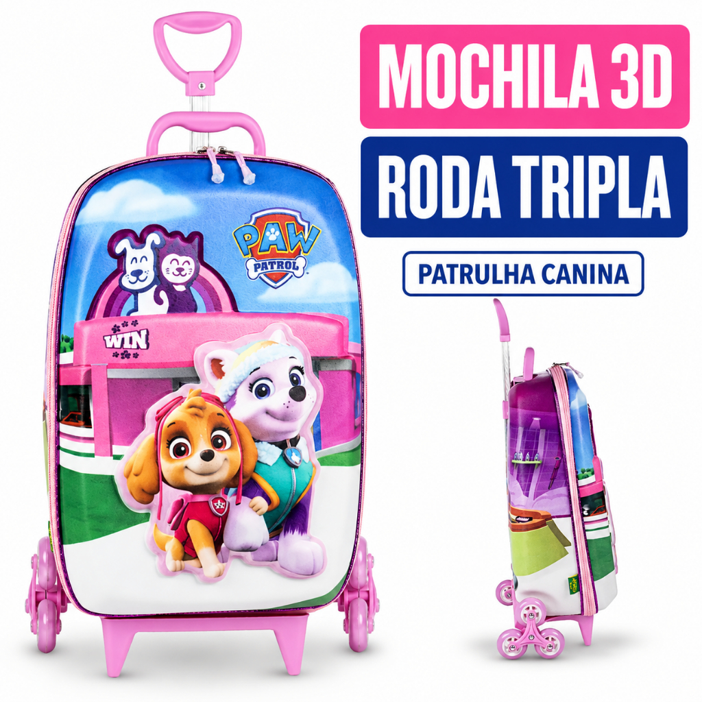 Mochila Roda Tripla 3D Patrulha Canina Pet Shop DIPLOMATA