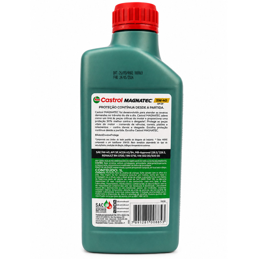 Kit 6 Óleo de Motor MAGNATEC 5W40 A3 Sintético 1L CASTROL — imagem 2 de 2