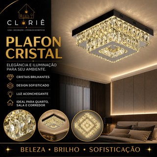 Luminária De Teto Plafon de Metal e Cristal Led 3 em 1 Moderna Lustre para Corredor Sala Quarto Cozinha