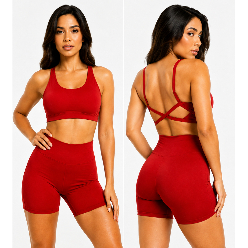 Conjunto Fitness Feminino Top Costas Cruzadas + Short Cintura Alta conjunto esportivo feminino top academia REF1178