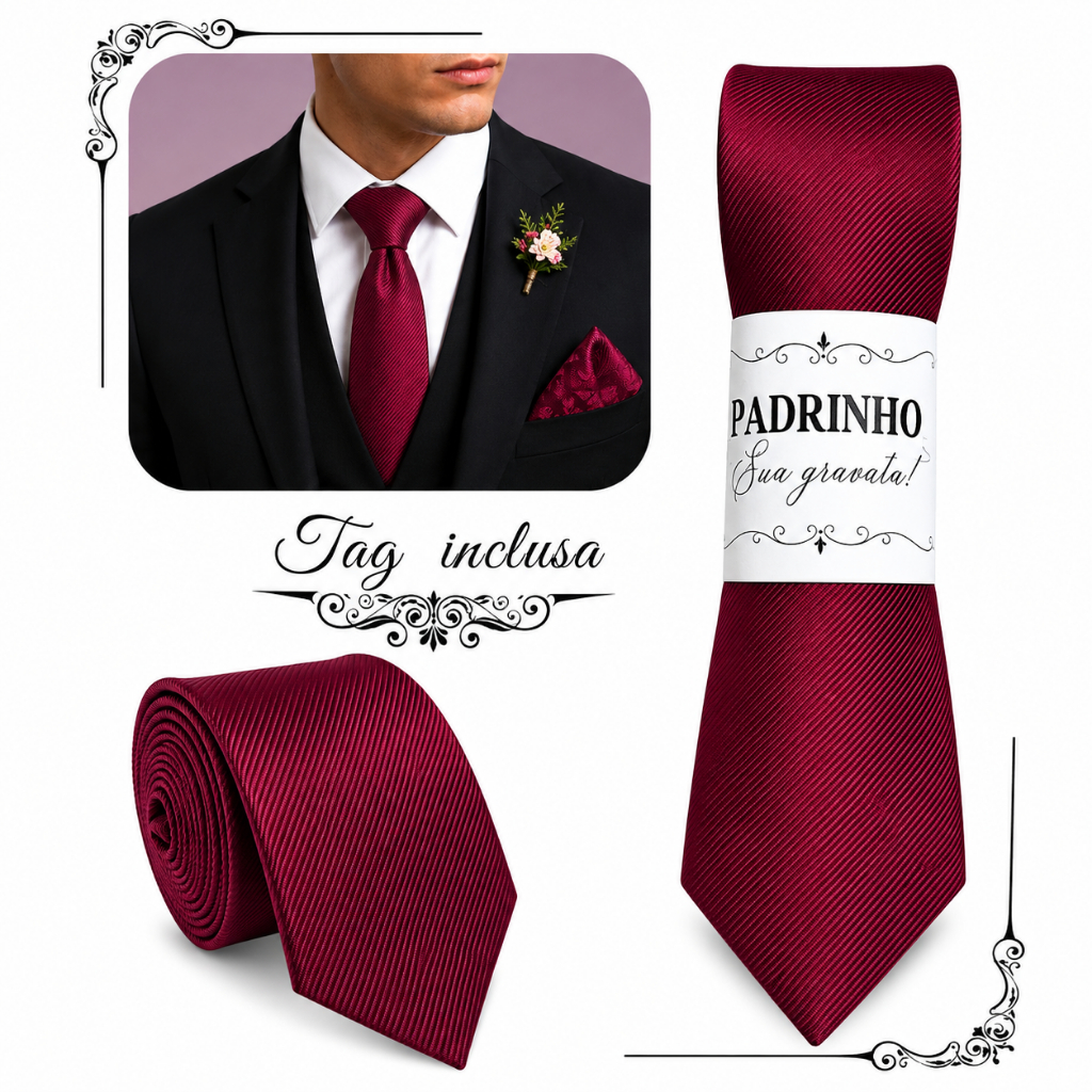Gravatas Marsala Slim Para Padrinhos e Casamento kit 4-20
