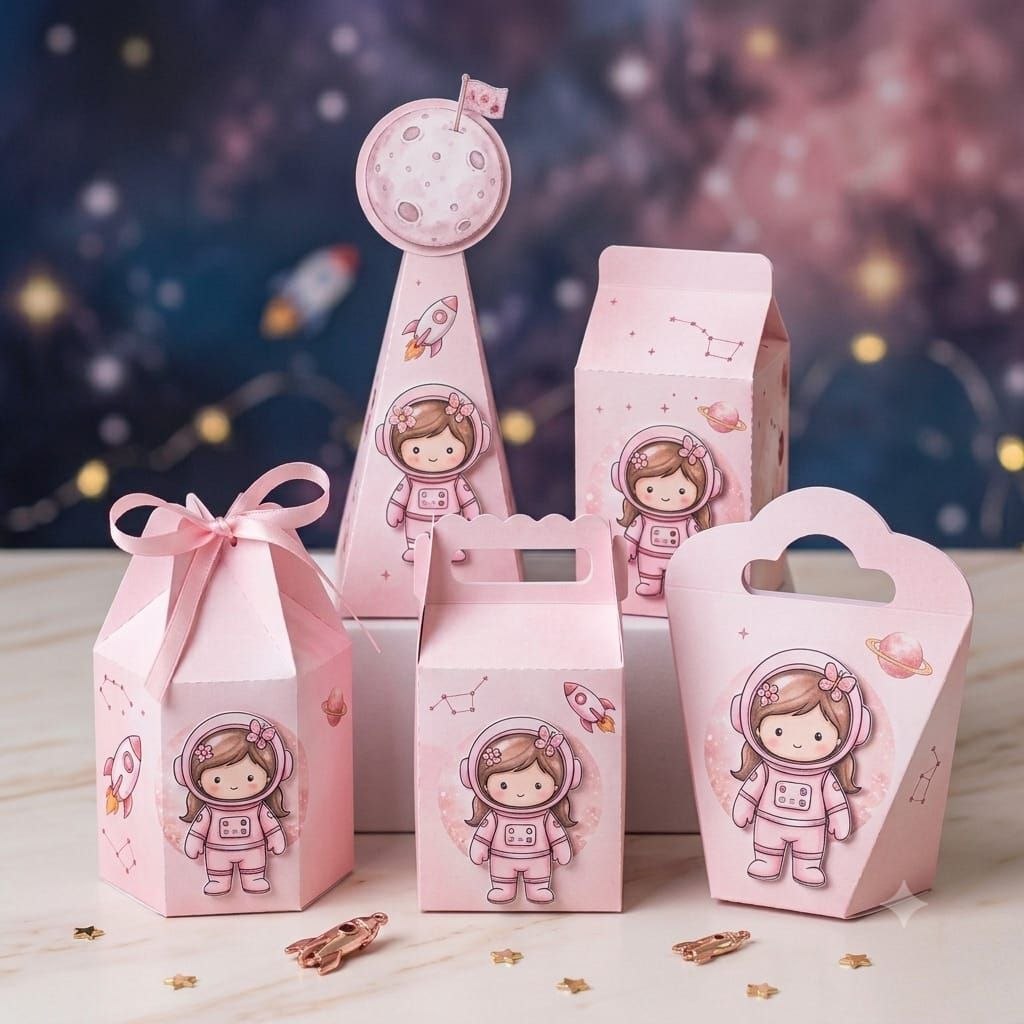 Kit lembrancinha personalizada ASTRONAUTA MENINA festa infantil caixas personalizadas