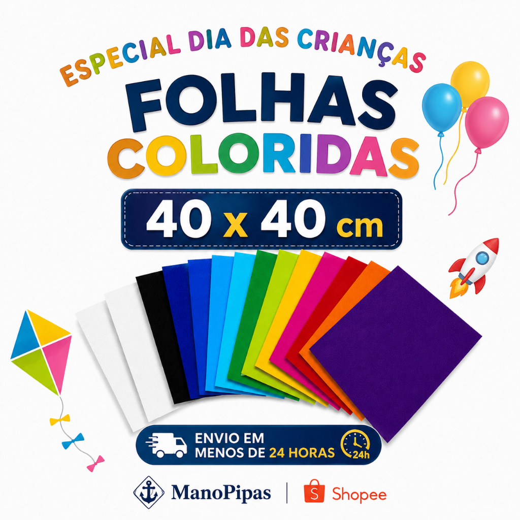 Folhas de Seda Coloridas 40x40 cm Dia das Crianças para Pipas e Artesanato
