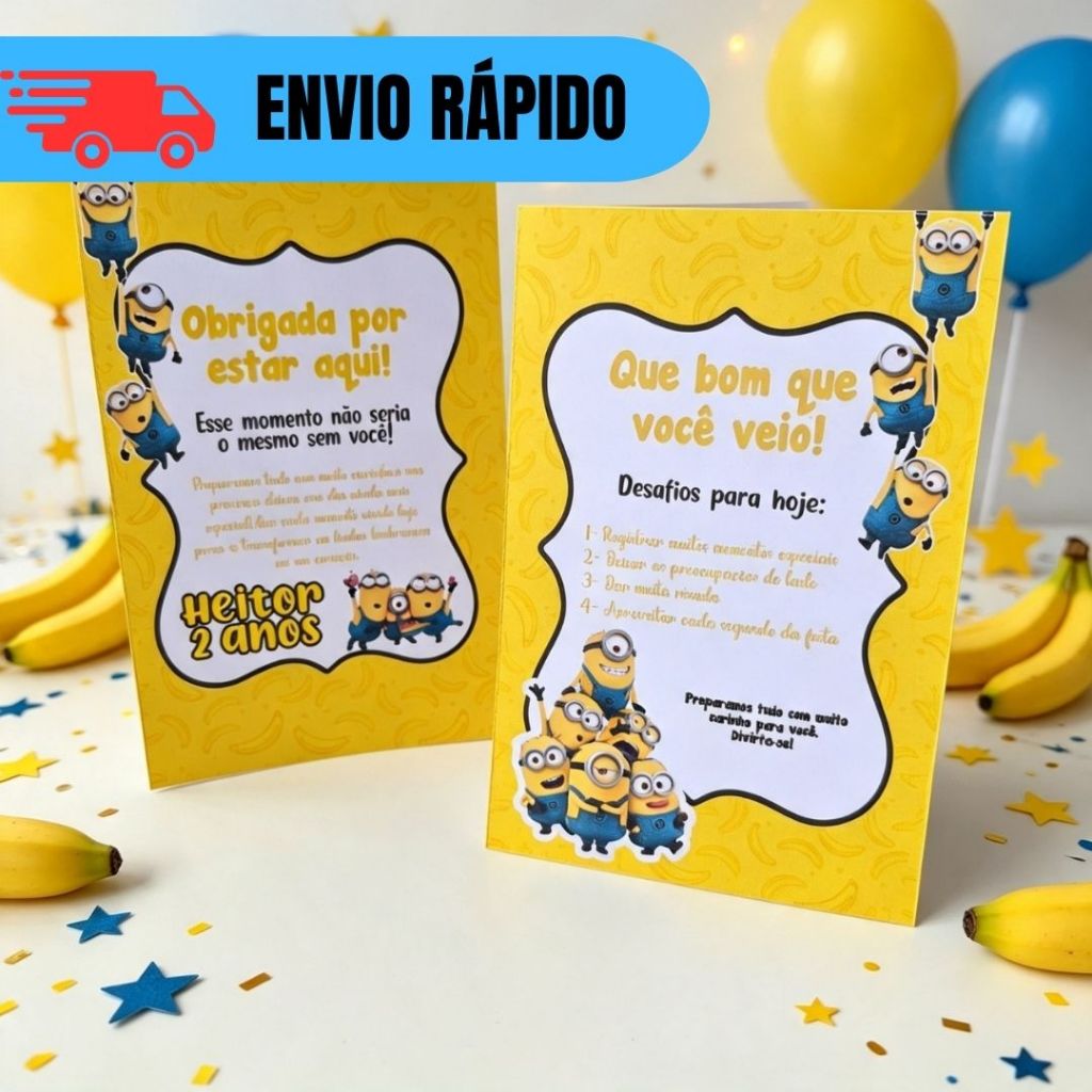 Kit 5~20 Plaquinha de Mesa Minions Personalizados Festa Lembrancinha Mimo Aniversário Infantil Chá de Bêbe