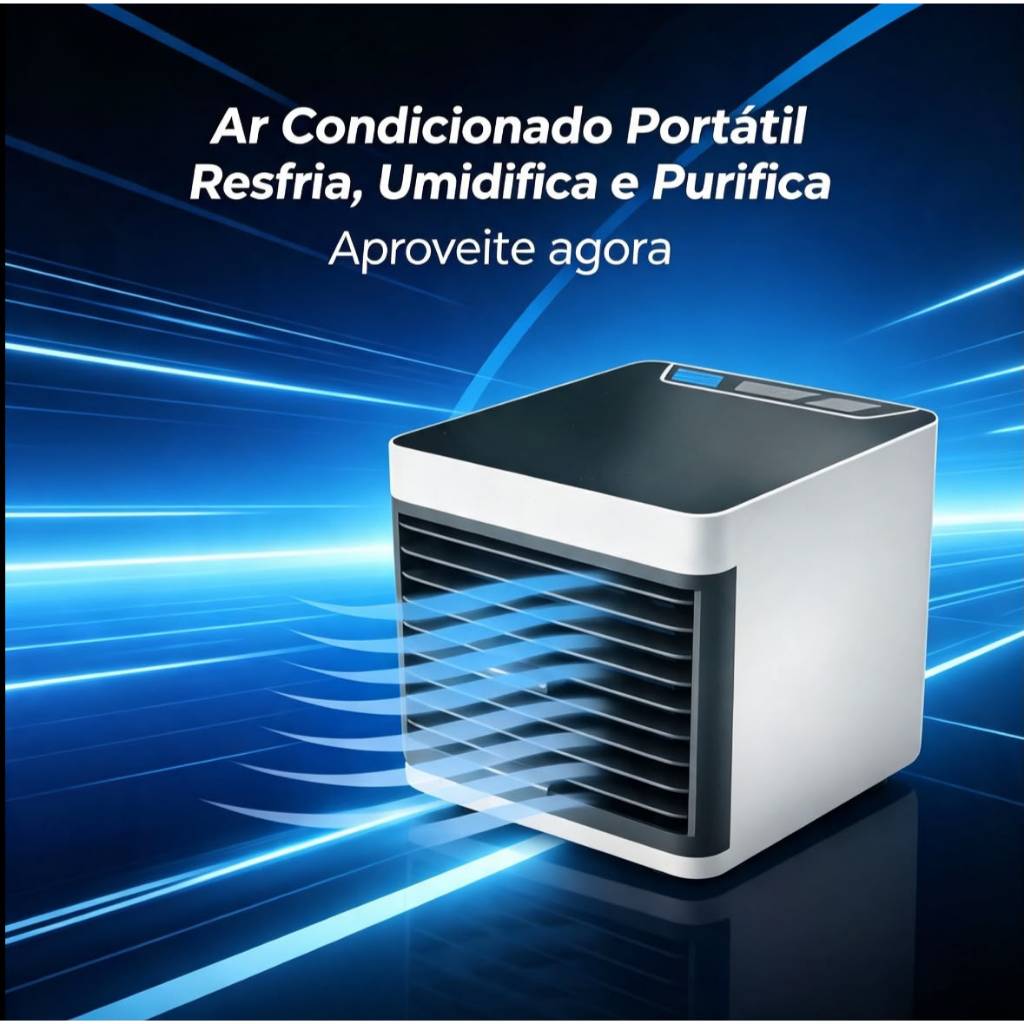 Mini ar condicionado Evaporativo Silencioso e Portátil Resfria, Umidifica e Purifica o Ar BNZ-18