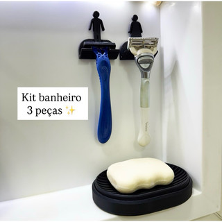 kit banheiro - saboneteira + suporte para gillete dele e dela - banheiro - porta sabonete