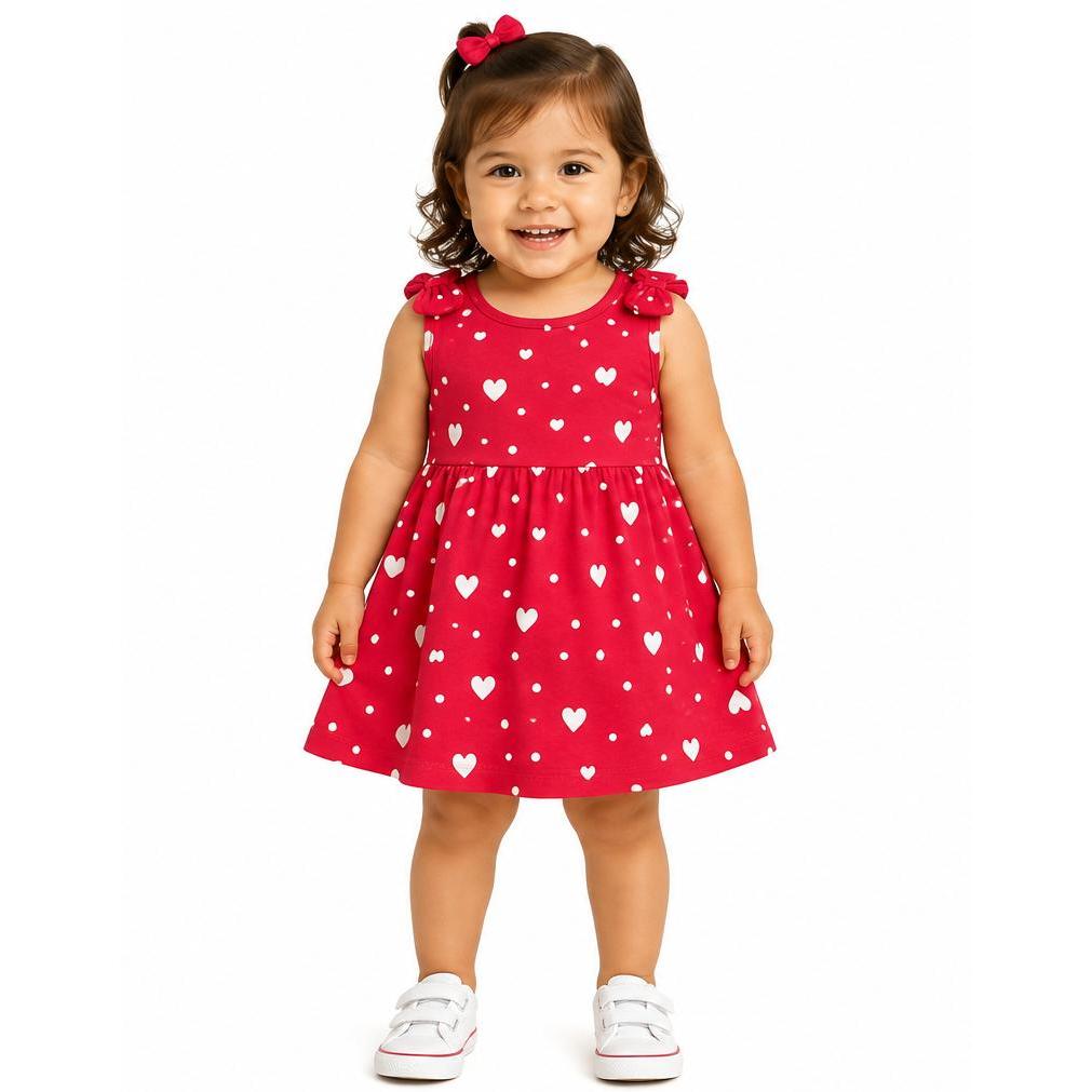 Vestido Infantil Feminino Regata com Laço - Rodado e Estampado -  Tam. 02