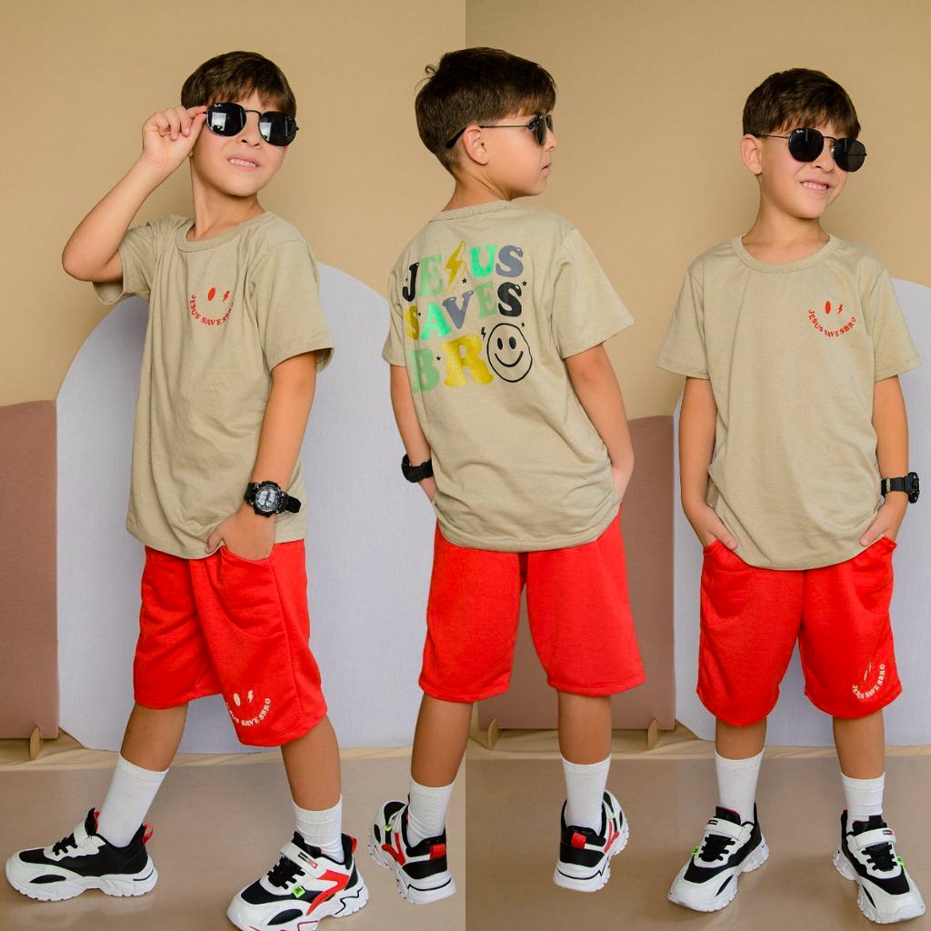 Roupa Infantil Masculino Lançamento Kit Duas Peças Conjunto De Menino Veste Do 2 Ao 12 Anos