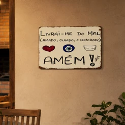 Placa Decorativa Livrai-me De Todo Mal Olhado Humorado Amado Positividade Amém Frases Sala Quarto