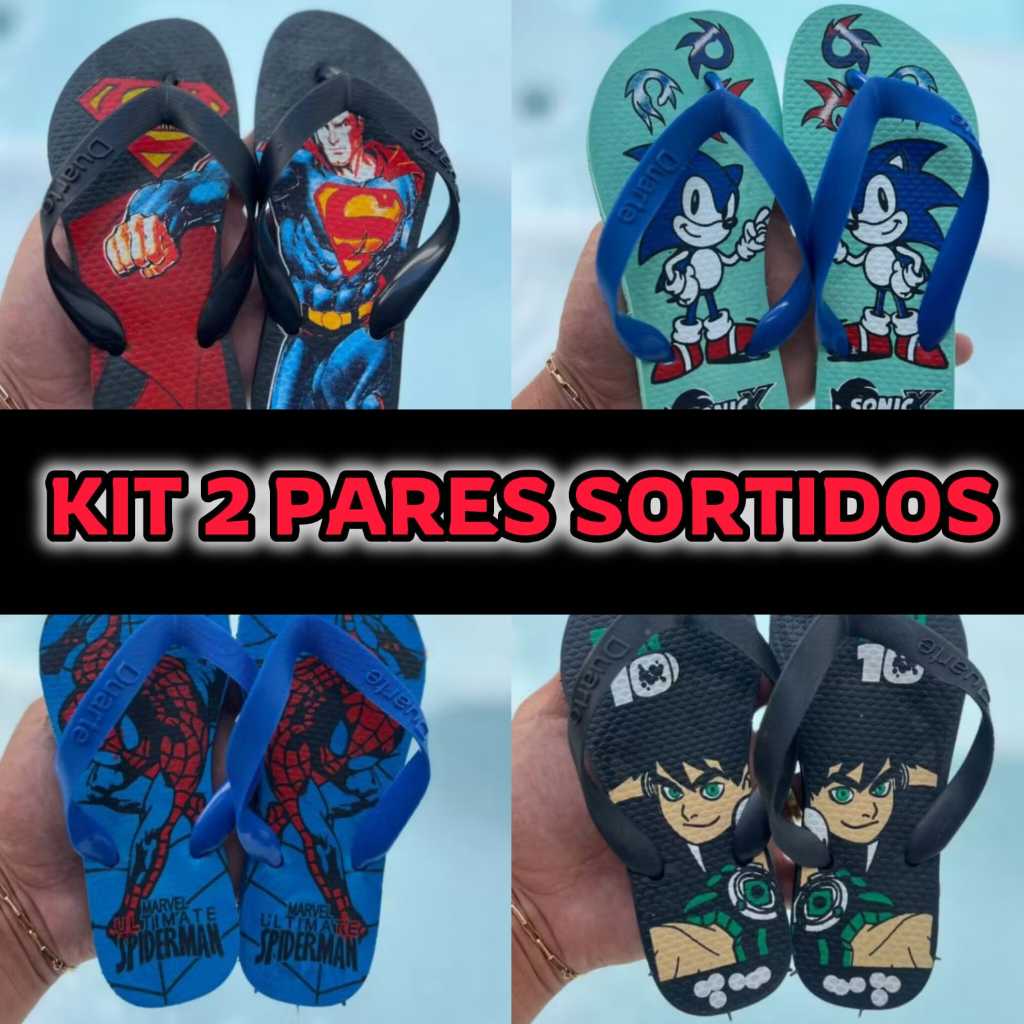 Kit 2 Pares Sortidos de Chinelo Infantil Masculino Lindos e Confortaveis Para Menino Criancas Envio Imediato