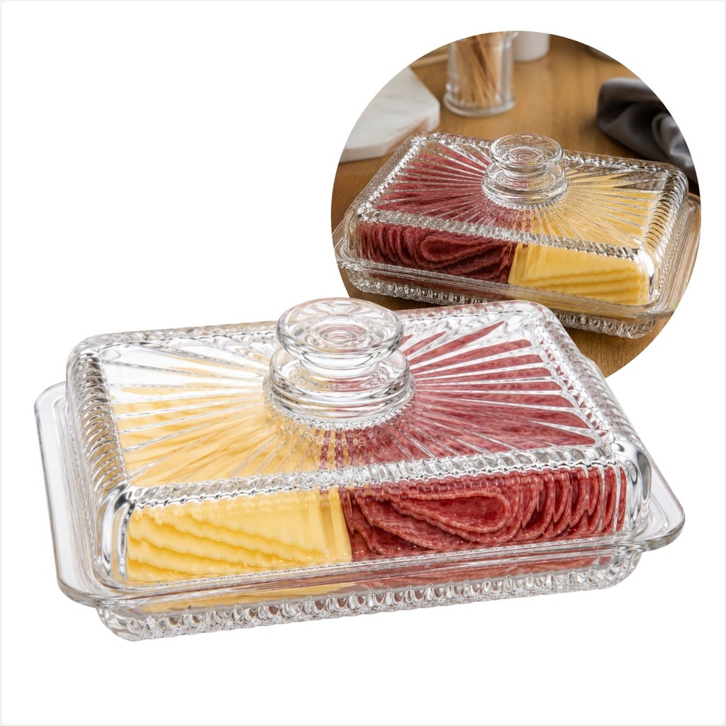 Porta Frios De Vidro 20cm Transparente Para Queijos Embutidos E Mesa De Café Da Manhã