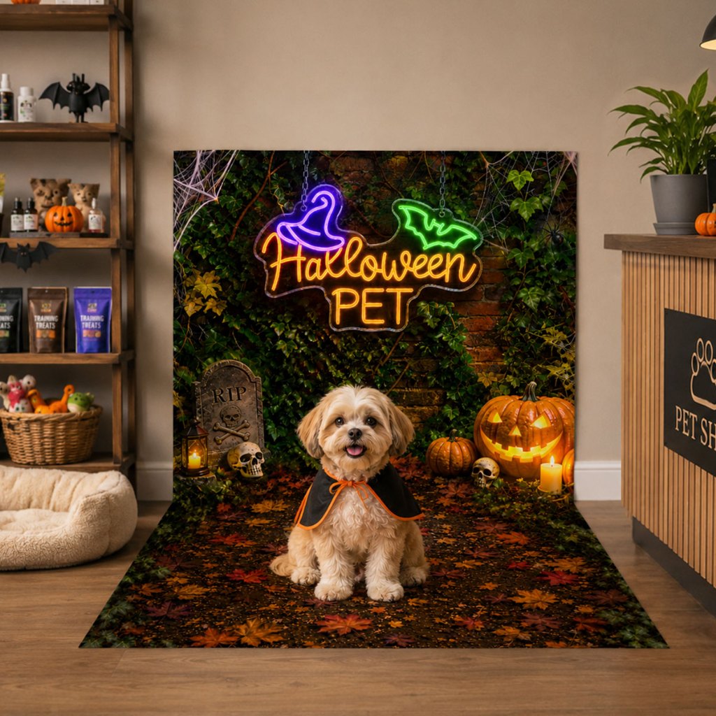 Fundo Fotográfico Pet Halloween 1,20x1,70m Cenário Painel Pet Shop para Fotos Sublimado Em Tecido · foto 2