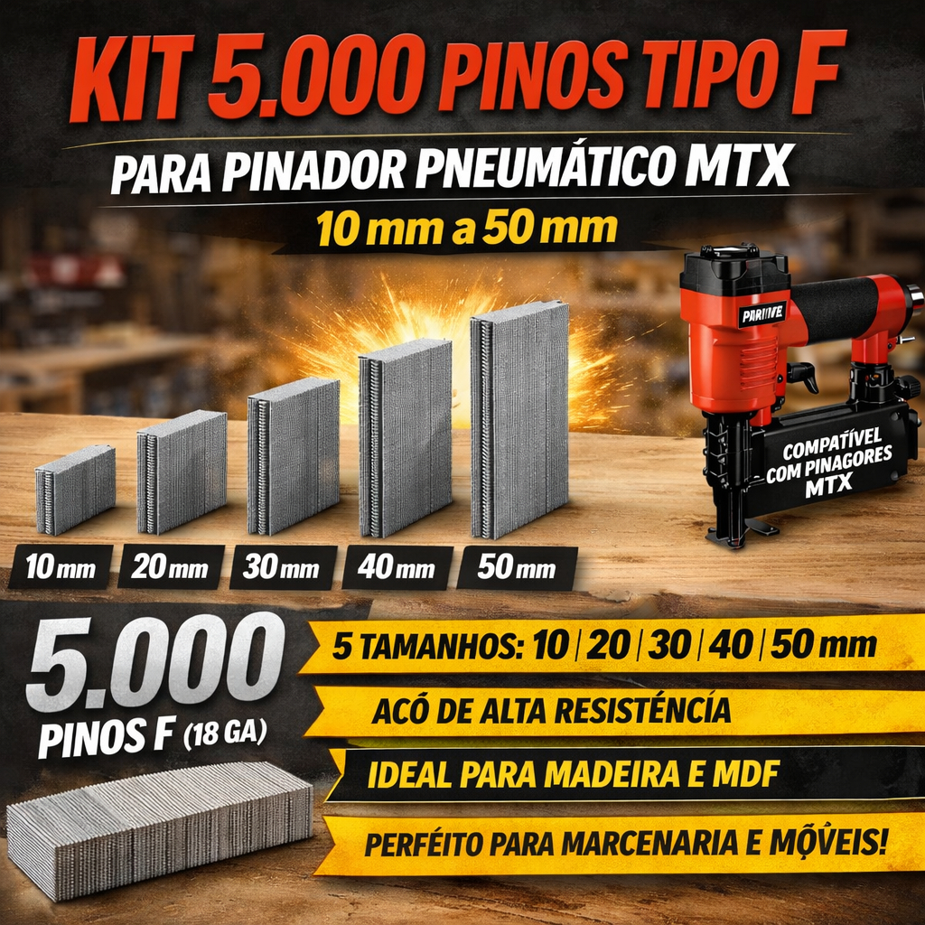Kit Pinos para Pinador Pneumático MTX do F10 até o F50 10mm 20mm 30mm 40mm 50mm