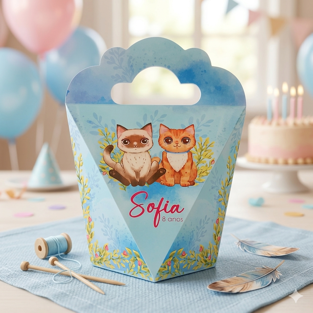 Caixinha Triangulove Personalizado | Gatinhos Azul | Lembrancinha de Festa/Aniversário