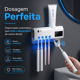 Aplicador Pasta de Dente Suporte Dispenser Escova Automático Com Esterilizador Uv