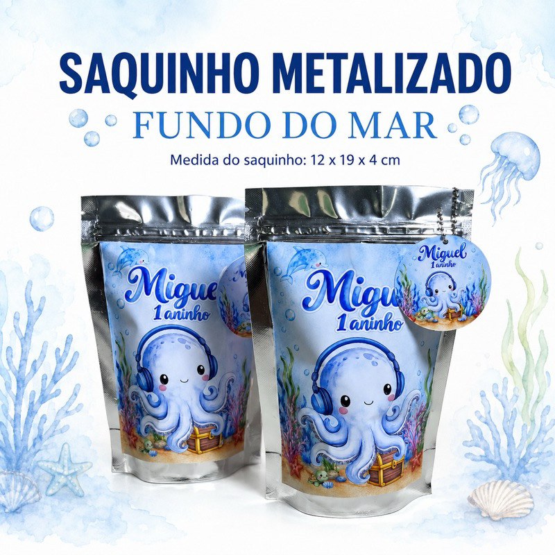Saquinho Metalizado Fundo do Mar Personalizado– Lembrancinha de Aniversário