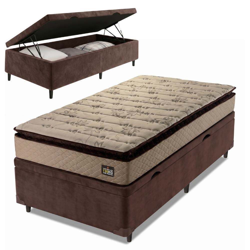 Cama Box Baú Solteiro Colchão Espuma D33 Pillow Top Van Gogh 88x188x70cm Marrom Hellen - Suporta até