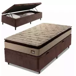 Cama Box Baú Solteiro Colchão Espuma D33 Pillow Top Van Gogh 88x188x70cm Marrom Hellen - Suporta até