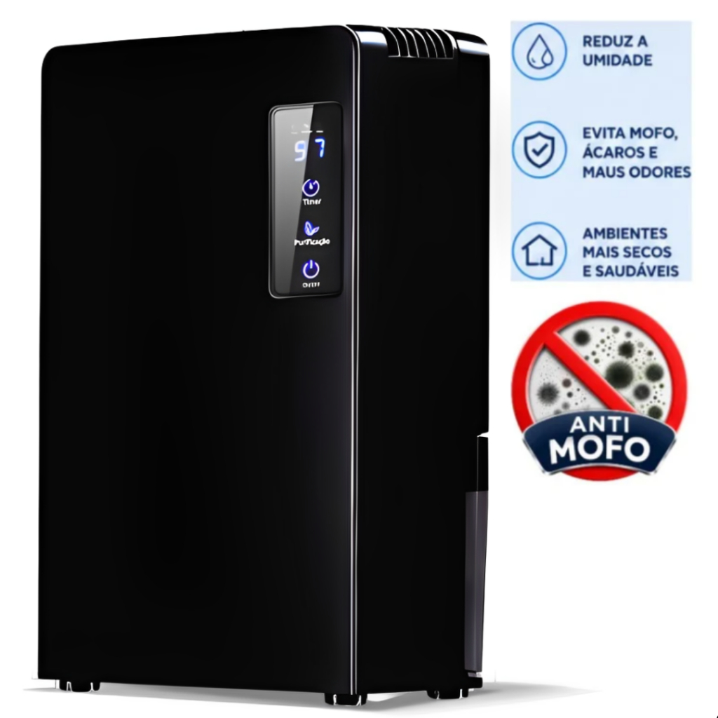 Desumidificador Elétrico Ambientes 2200ml Bivolt Antimofo Portátil Guarda-Roupa Purificador de Ar