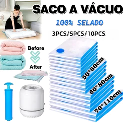KIT3/5/10 Saco a Vacuo COM ou SEM Bomba Organização de Roupas Mala Viagem Guarda Roupas Edredom Cobertor Vários Tamanhos