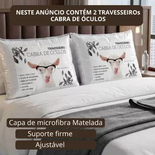 Kit 2 Travesseiros Macios Fibra de Silicone Antialérgica Cabra De Óculos 50x70cm Lavável em Maquina