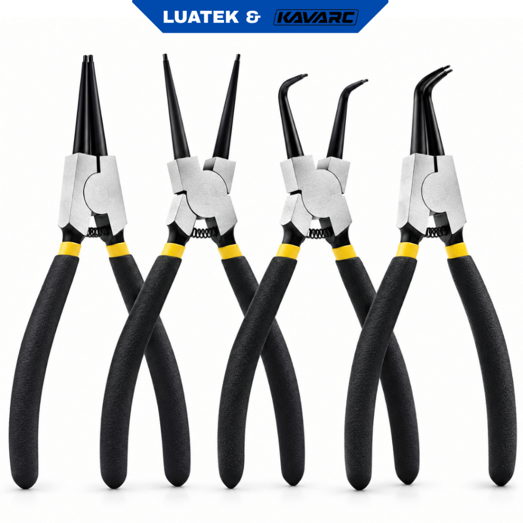 Kit 4 Alicates Alicate Anel Seeger Anel de Trava 7 Polegadas Interno Externo Reto Curvo LUATEK
