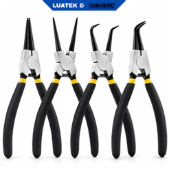 Kit 4 Alicates Alicate Anel Seeger Anel de Trava 7 Polegadas Interno Externo Reto Curvo LUATEK
