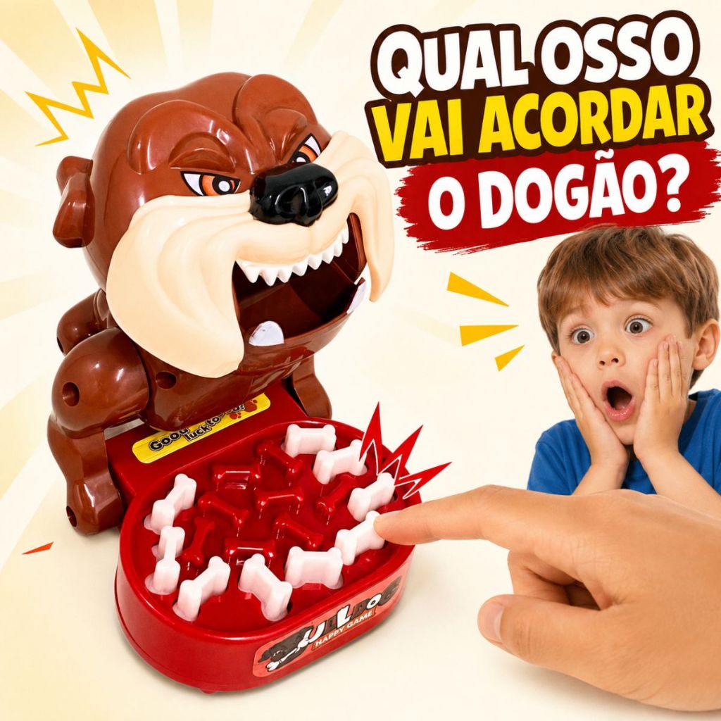 Brinquedo Cachorro Dogão Morde Dedo Infantil Mordida Surpresa 9 Ossos Pressionaveis Jogo Família Sem Pilhas