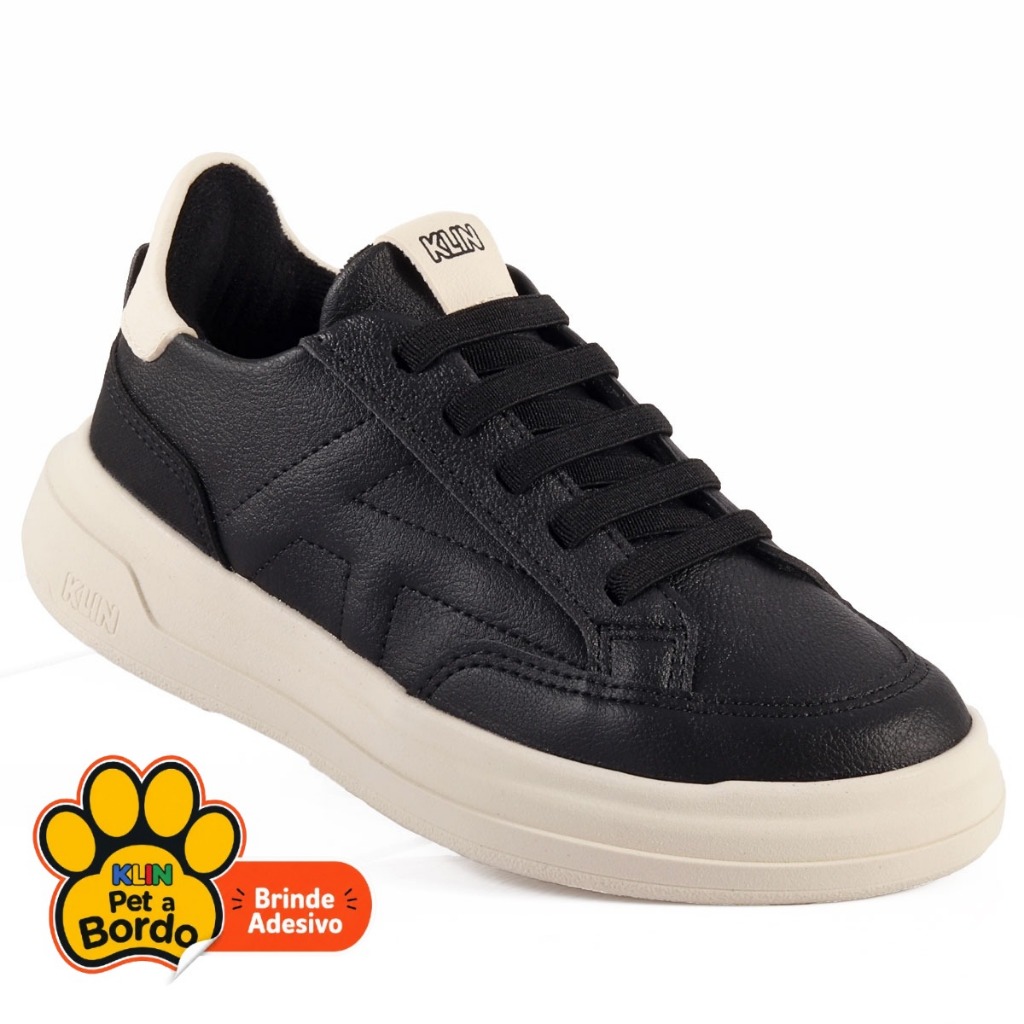 Tênis Infantil Casual Masculino Klin Original Capri Kids Calce Fácil - Preto com Detalhe Branco