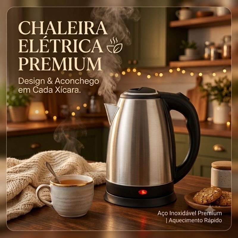 Chaleira Elétrica 2L Inox 127V 1000W com Filtro Base 360° e Desligamento Automático
