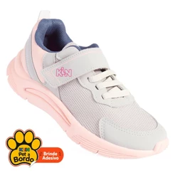 Tênis Infantil Menina Klin New Sport Original Esportivo Escolar Anatômico Calce Fácil Cinza e Rosa