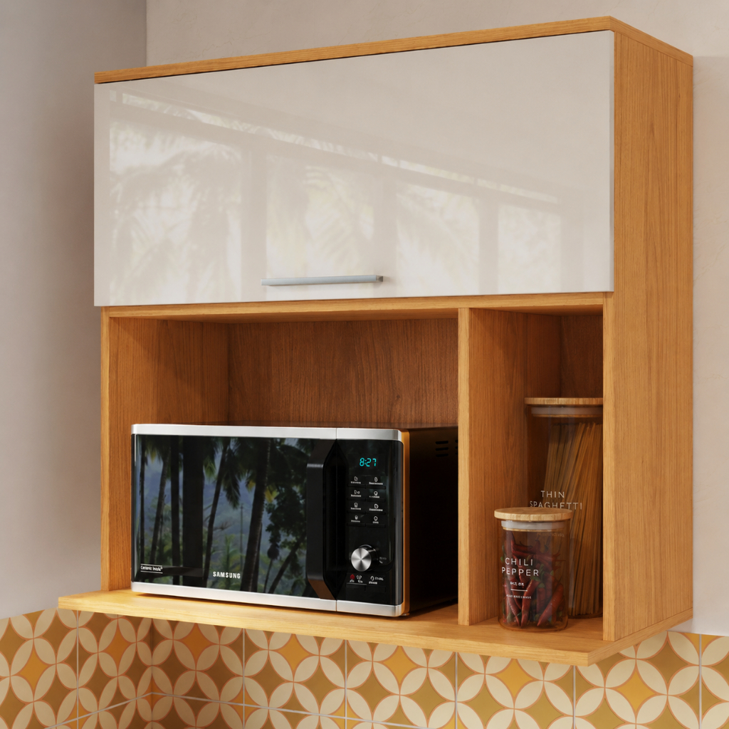 Armário Aéreo Para Microondas 32L Com Nicho Organizador Modelo Vitória Luxo