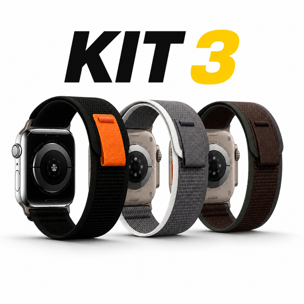 Kit 3 Pulseira Alpine Velcro Luxo Para Apple Watch Smartwatch Ultra 42mm a 49mm Confortável Luxuosa Conector de Metal