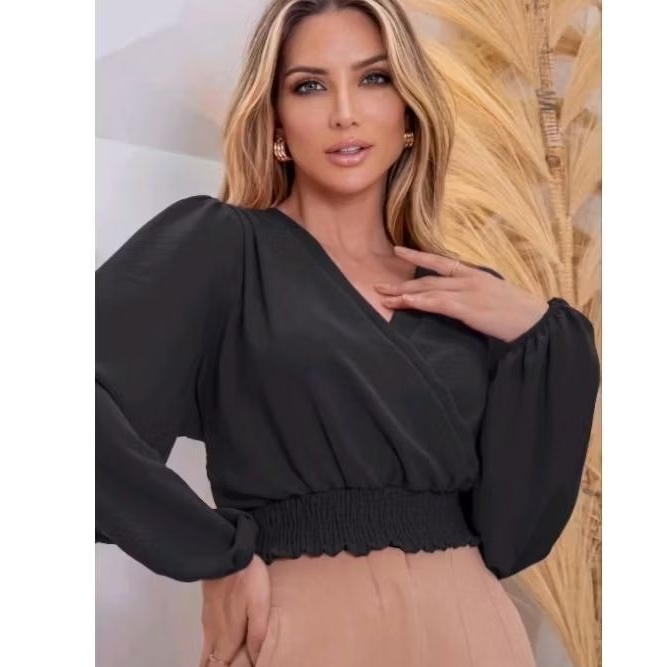 blusa crusada elastex  manga princesa envelope  elegante moda femenina blogueira