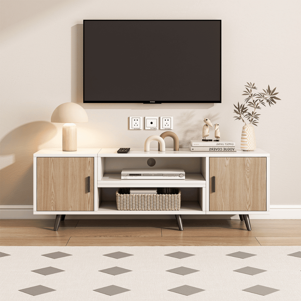 Rack para TV 175cm 3 Prateleiras,Aparador Retro com 2 Gavetas,Suporta TV 32‑70 Polegadas,Móvel para Sala Estar Decoração