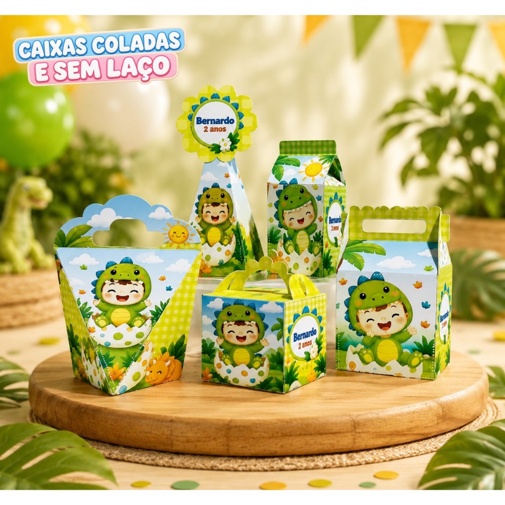 KIT CAIXAS DINOSSAURO BABY PERSONALIZADA LEMBRANCINHA DE FESTA INFANTIL ANIVERSARIO ( CAIXAS SEMI MONTADAS)