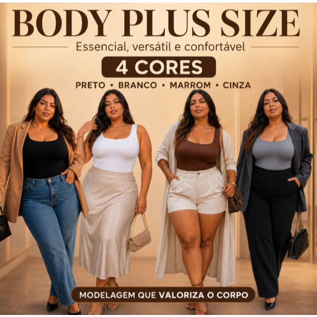 Body Plus Size Gola Quadrada Feminino Básico Suplex Premium Moda Feminina Plus Verão Oferta Relampago Aproveite!