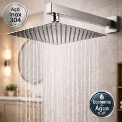 Ducha Chuveiro Articulado Aço Inox Quadrado 30x30 Ducha Fria a Gás Solar para Banheiro e Piscina