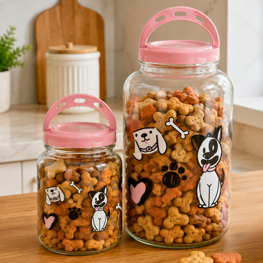 Pote Porta Armazenamento Plástico Ração Petiscos De Cachorros Rosa 3,6 Litros 3kg + 1,7 Litros 1.8kg