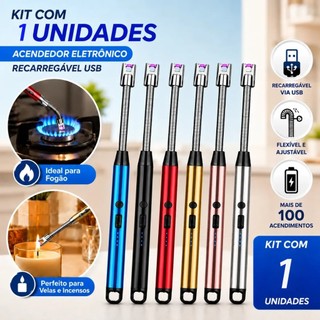 Acendedor Elétrico Recarregável USB com Arco de Plasma, Haste Flexível e Indicador LED para Fogão, Vela e Churrasco