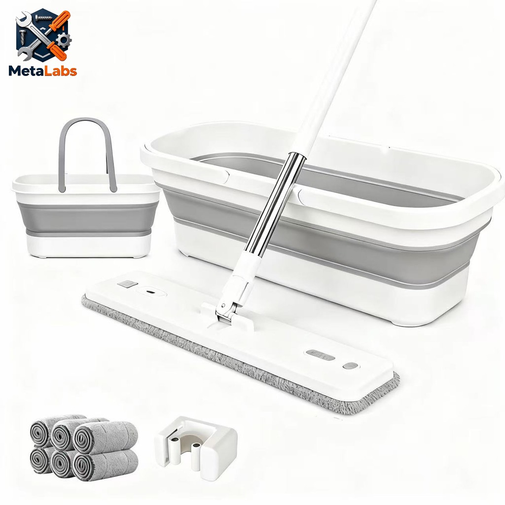 KIT 9 Conjunto De Esfregão E Balde Dobrável De Microfibra Com Raspador De Desaguamento