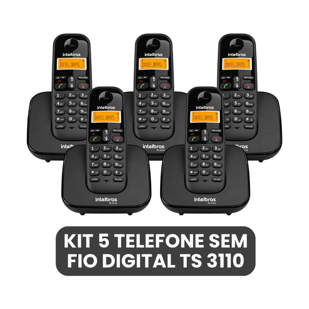 Kit 5 Telefones Sem Fio Intelbras TS 3110 DECT 6.0 Preto