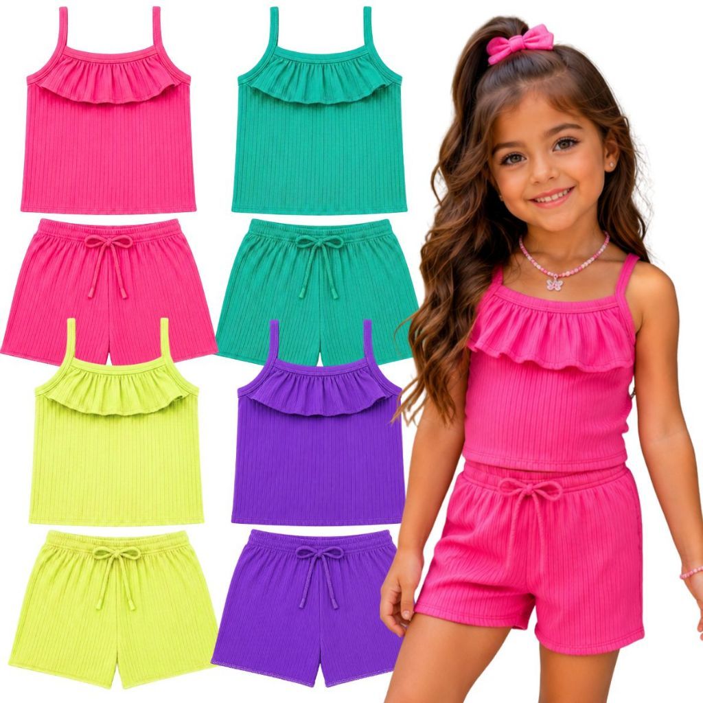 Conjunto Infantil Menina do 1 ao 10 anos | Roupa infantil Menina | conjunto menina Canelado | conjunto feminino infanti