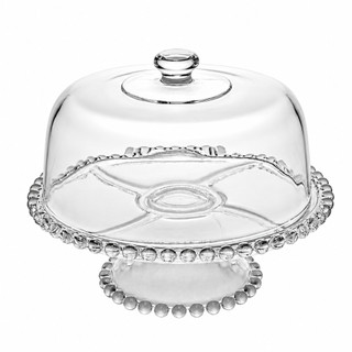 Prato de Bolo Boleira de Cristal com Pé e Tampa Perolas Wolff Cozinha Sobremesas e Doces Elegante
